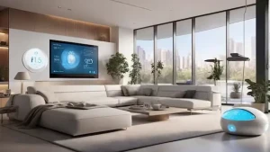 بلندگوهای هوشمند Amazon Alexa و Google Home روی میز سالن پذیرایی